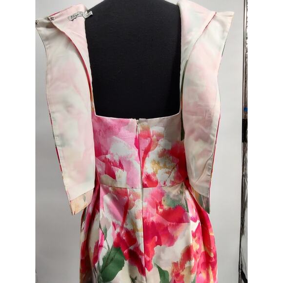 Eliza J. Pink Floral Jacquard Popover Fit&Flare Dress Size 8 Lined Pockets Zip - Picture 7 of 16